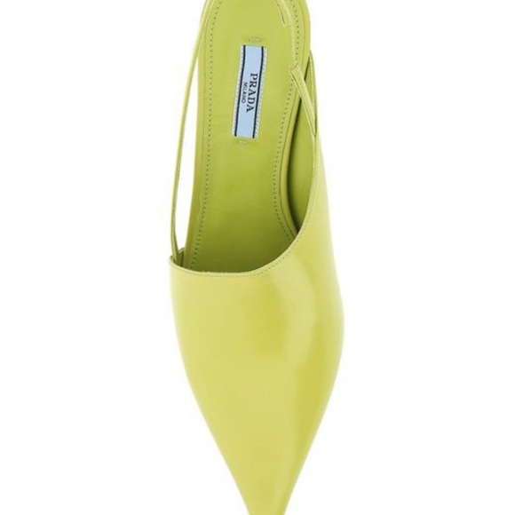Prada brushed leather pointed toe triangle wedges 2022 new acid green - Picture 8 of 11